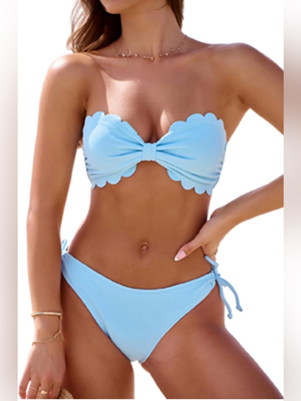 Rajputana Wavy Edge Bandeau Bikini Strapless Tie Back Side String Swimsuit